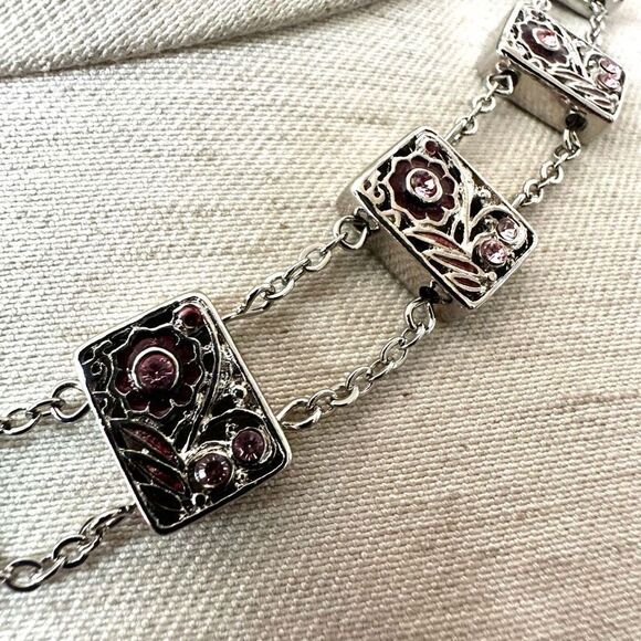 Charter club silver tone and pink rhinestone necklace - Picture 3 of 9